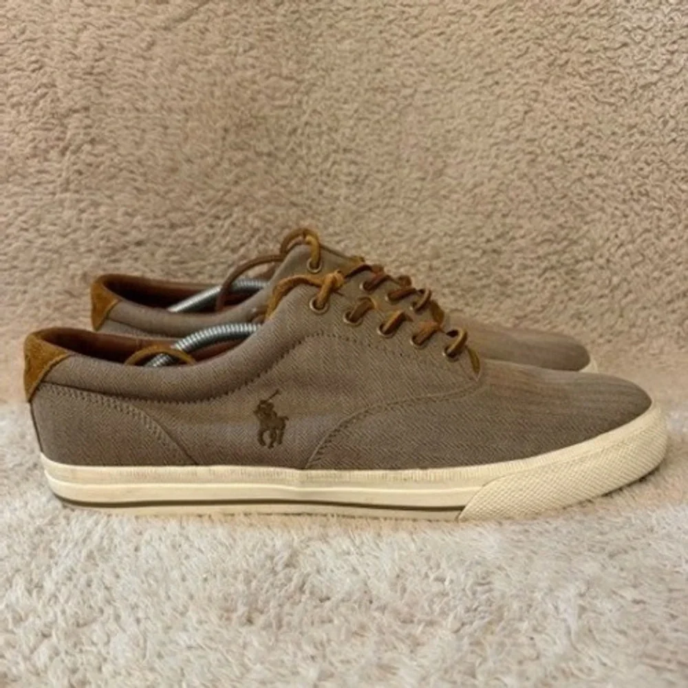 Polo Ralph Lauren Vaughn Mens Brown Herringbone Chambray Shoes Sneakers Size 13D